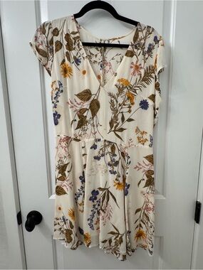 Reformation Cream Floral V-Neck Mini Dress with Yellow & Blue Blooms
